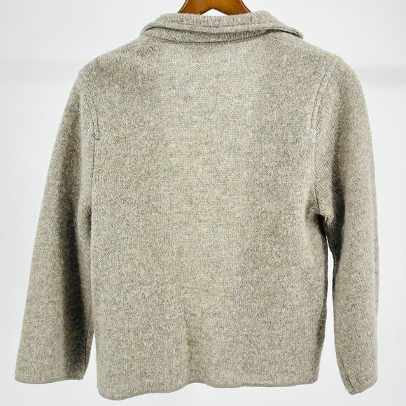 Vintage 80s Ciao Sport 100% Shetland Wool Oatmeal Cardigan Blazer Coatigan - Picture 6 of 8